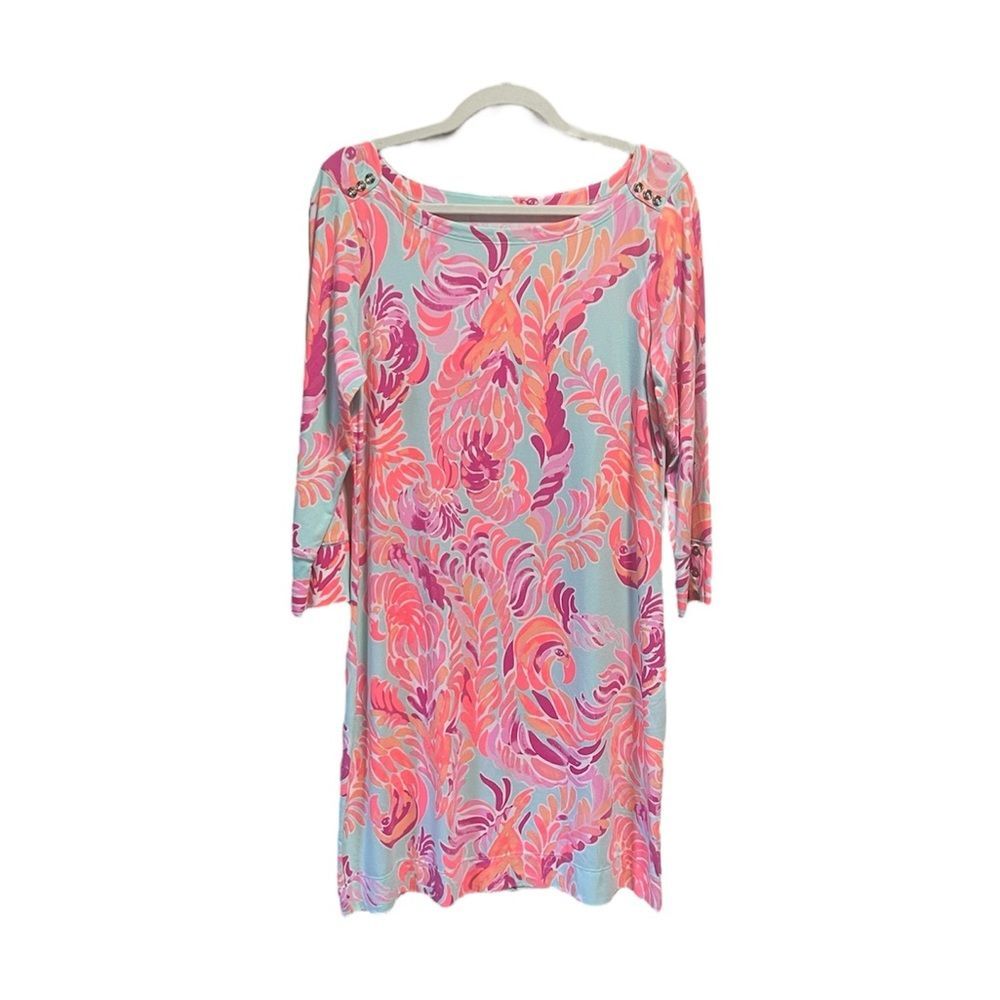 Lilly Pulitzer Sophie Dress Love Birds Print Blue Orange Purple Pink Size Large